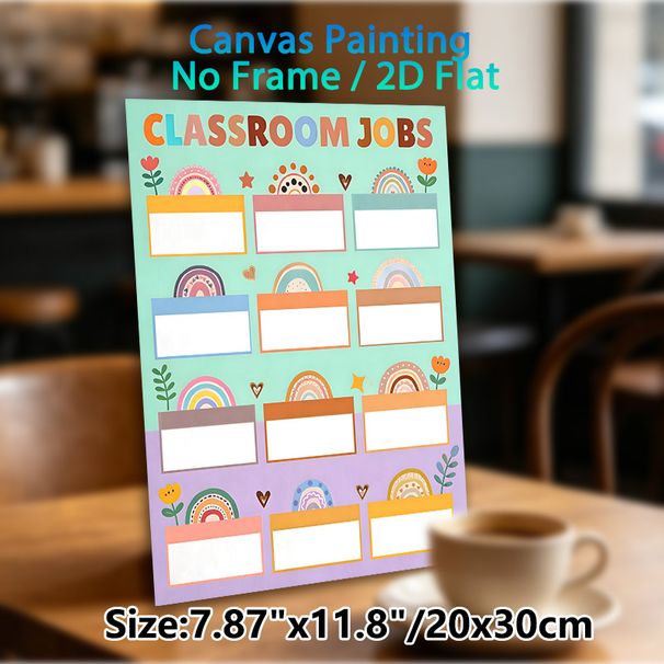Classroom Jobs Painting Poster, Soft Boho Style Colorful Rainbow & Floral Poster, Practical Layout To Organize Classroom Duties, Ideal For Classroom_maomaolike.com