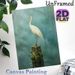 White Egret Painting Poster, Serene Realistic Art Poster, Elegant Egret Perched On Moss-covered Waterside Stump In Misty Aquatic Scene, Brings_maomaolike.com