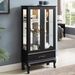 Lighted Curio Cabinet With Glass Doors And Adjustable Shelves 2 Door Wine Cabinet Display Curio Cabinet With LED Lights Light Black Finish And Drawer For Home Decor And Storage_maomaolike.com