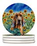 Bloodhound In Sunflowers Large Sandstone Coasters Pack Of 4 Absorbent Round Coasters Decor Gifts For Men Or Women, 4 In, Multicolor_maomaolike.com