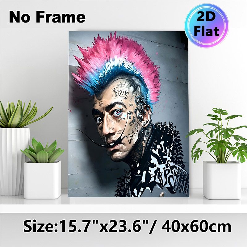 Cyberpunk Punk Character Painting Poster, Bold Edgy Cyberpunk Style Poster, Eye-catching Design With Colorful Mohawk, Tattooed Face And Cybernetic_maomaolike.com
