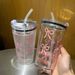 1/2pc 500ml Pink Bow Plastic Transparent Milk Coffee Mug With Straw Travel Outdoor Ins Drinking Cup Kitchen Water Cups_maomaolike.com