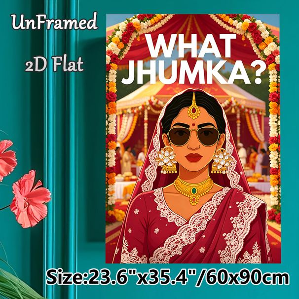 Indian Wedding Themed Painting Poster, Vibrant Stylized Desi Bride With Statement Jhumkas & Sunglasses Poster, Eye-catching Cultural Design Ideal For_maomaolike.com