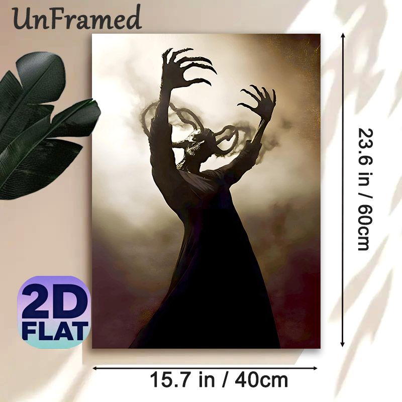 Dark Witch Painting Poster, Mysterious Gloomy Smoky Silhouette Poster, Eerie Atmospheric Design For Home Wall Decor, Halloween-themed Spaces_maomaolike.com