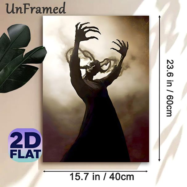 Dark Witch Painting Poster, Mysterious Gloomy Smoky Silhouette Poster, Eerie Atmospheric Design For Home Wall Decor, Halloween-themed Spaces_maomaolike.com