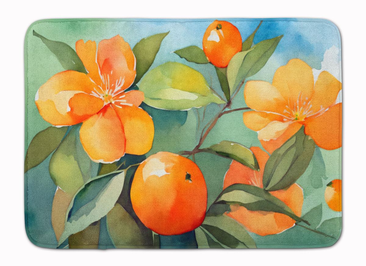 Florida Orange Blossom In Watercolor Memory Foam Kitchen Mat Machine Washable Anti-Fatigue Mat Cushion Comfort Bath Mat Or Kitchen Rug_maomaolike.com