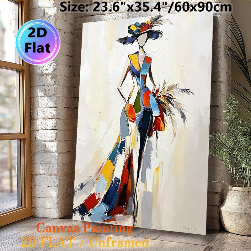Elegant Abstract Lady Painting Poster, Vibrant Color-Blocked Textured Impressionist Poster, Stylish Artistic Decor Ideal For Bedroom, Living Room_maomaolike.com