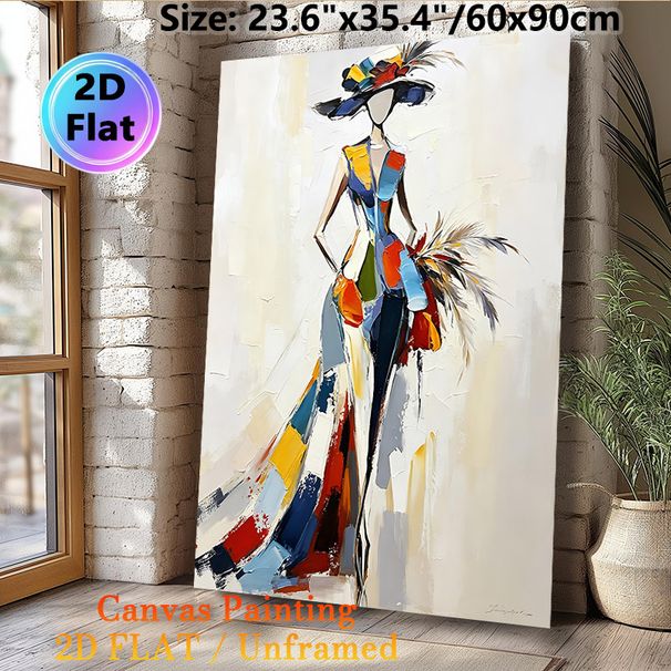 Elegant Abstract Lady Painting Poster, Vibrant Color-Blocked Textured Impressionist Poster, Stylish Artistic Decor Ideal For Bedroom, Living Room_maomaolike.com