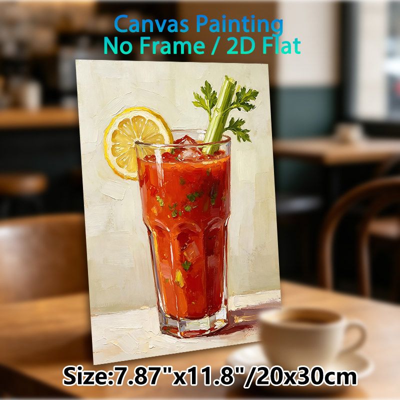 Bloody Mary Cocktail Painting Poster, Vibrant Impasto Oil Style Poster, Rich Red Cocktail With Lemon & Celery Garnish, Brings Artistic Flair To Home_maomaolike.com