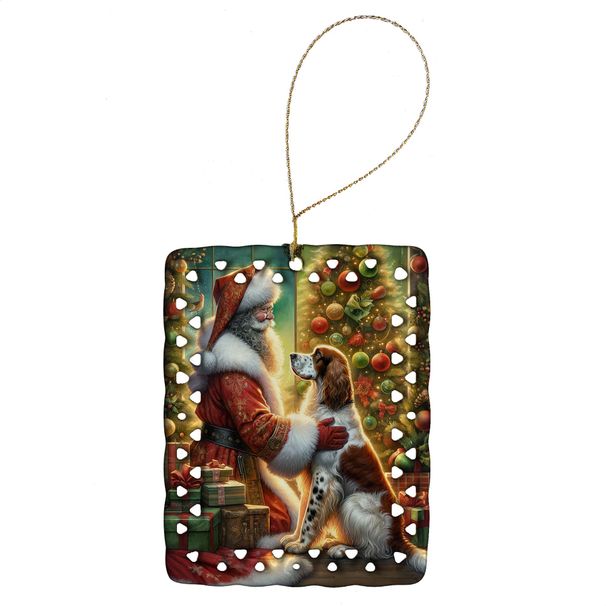 English Setter And Santa Claus Porcelain Ornament Christmas Tree Hanging Decorations For Home Christmas Holiday, Rectangle, Gift, Multicolor_maomaolike.com