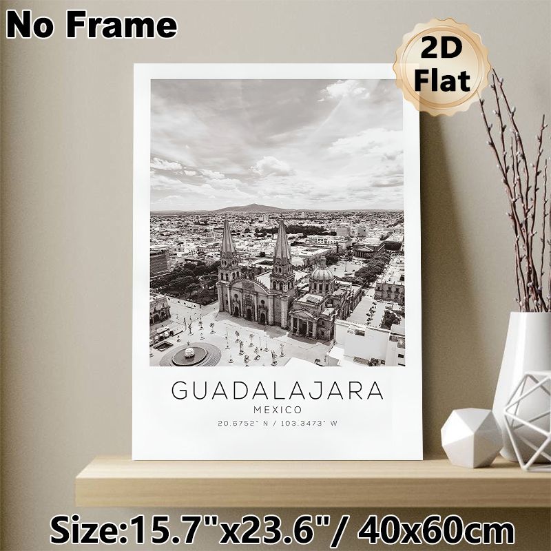 Guadalajara Mexico Cityscape Painting Poster, Vintage Monochrome Urban Skyline With Cathedral Poster, Adds Cultural Charm, Ideal For Living Room_maomaolike.com