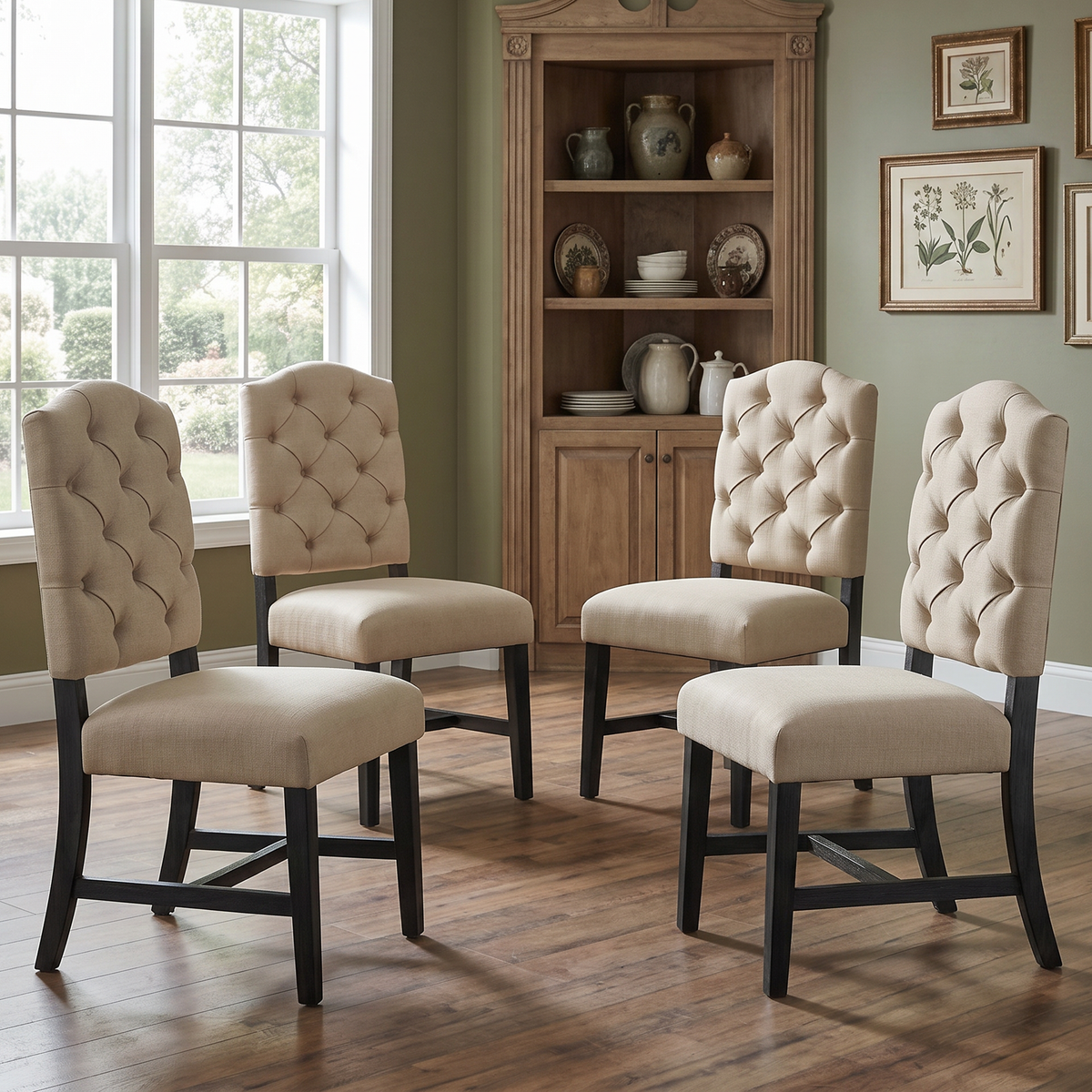TREXM Retro Style Dining Chair Set With 4 Upholstered Chairs For Dining Room And Living Room Espresso_maomaolike.com
