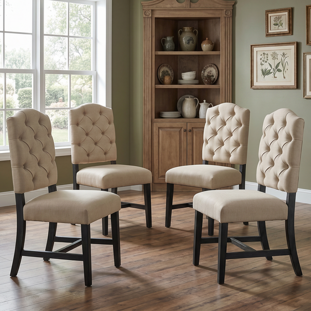 TREXM Retro Style Dining Chair Set With 4 Upholstered Chairs For Dining Room And Living Room Espresso_maomaolike.com