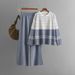 Women's Clothing striped knitted two piece round neck sweater loose casual fashion suit_maomaolike.com