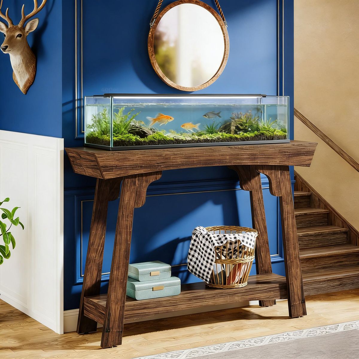 Console Table, Farmhouse 2-Tier Sofa Table Entryway Table With Storage Shelf_maomaolike.com