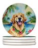 Golden Retriever Luau Large Sandstone Coasters Pack Of 4 Absorbent Round Coasters Decor Gifts For Men Or Women, 4 In, Multicolor_maomaolike.com