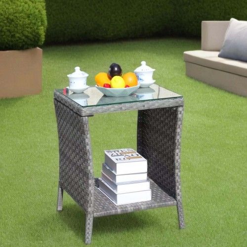 Outdoor Patio Furniture 1 Coffee Table With Clear Tempered Glass_maomaolike.com