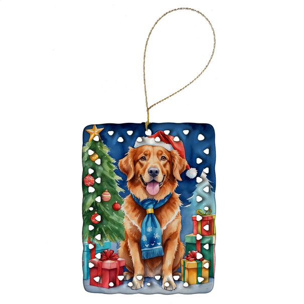 Nova Scotia Duck Tolling Retriever Christmas Reindeer Porcelain Ornament Christmas Tree Hanging Decorations For Home Christmas Holiday, Rectangle, Gift, Multicolor_maomaolike.com