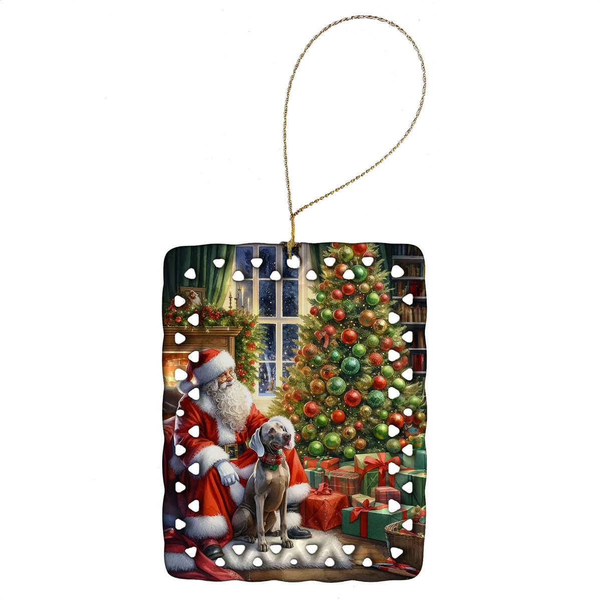 Weimaraner And Santa Claus Porcelain Ornament Christmas Tree Hanging Decorations For Home Christmas Holiday, Rectangle, Gift, Multicolor_maomaolike.com