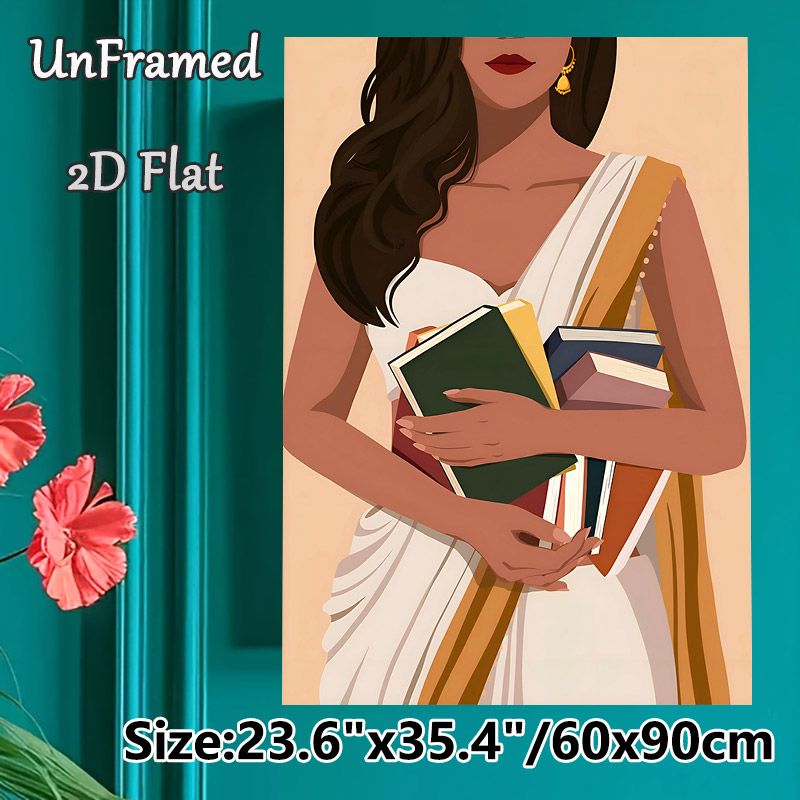 Book-Loving Woman Painting Poster, Sleek Minimalist Illustrated Poster, Elegant Literary-themed Decor Ideal For Home Study, Reading Nook_maomaolike.com