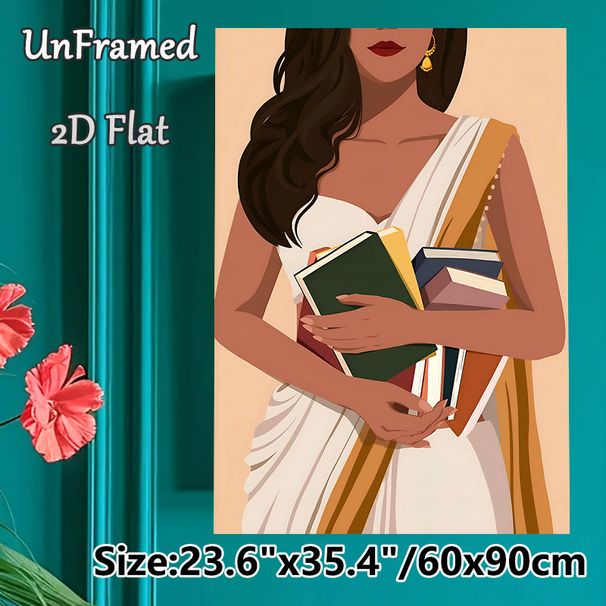 Book-Loving Woman Painting Poster, Sleek Minimalist Illustrated Poster, Elegant Literary-themed Decor Ideal For Home Study, Reading Nook_maomaolike.com