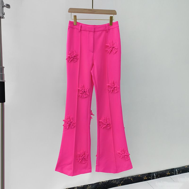 Women's Clothing new Korean style suit collar long sleeved jacket + temperament commuting flared pants heavy duty three dimensional flower suit_maomaolike.com