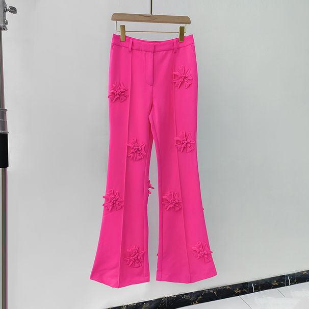 Women's Clothing new Korean style suit collar long sleeved jacket + temperament commuting flared pants heavy duty three dimensional flower suit_maomaolike.com