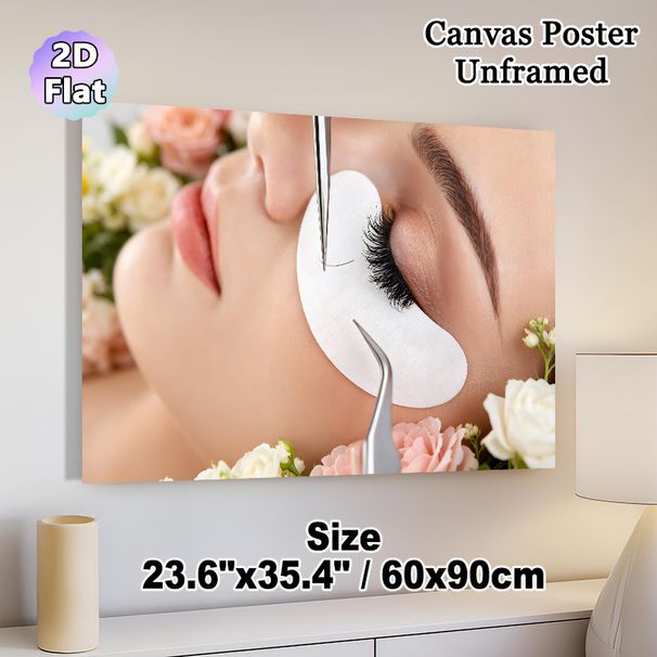 Eyelash Extension Painting Poster, Soft-toned Delicate Lash Application Scene Poster, Serene Beauty-themed Decor Ideal For Beauty Salon, Spa_maomaolike.com