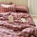 Wholesale INS American Retro Plaid Soft Double Layer Crinkled 4-Piece British Style Pure Cotton Four-Piece Set_maomaolike.com