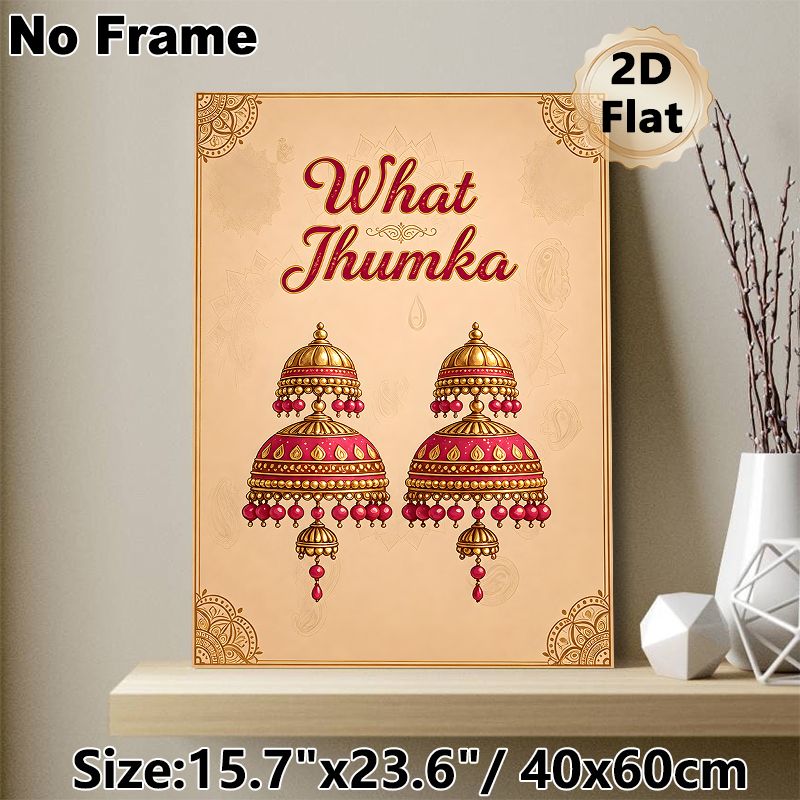 Indian Jhumka Painting Poster, Ornate Vintage-style Red & Gold Jhumka Art Poster, Exotic Cultural Decor Piece Ideal For Living Room, Entryway Or_maomaolike.com