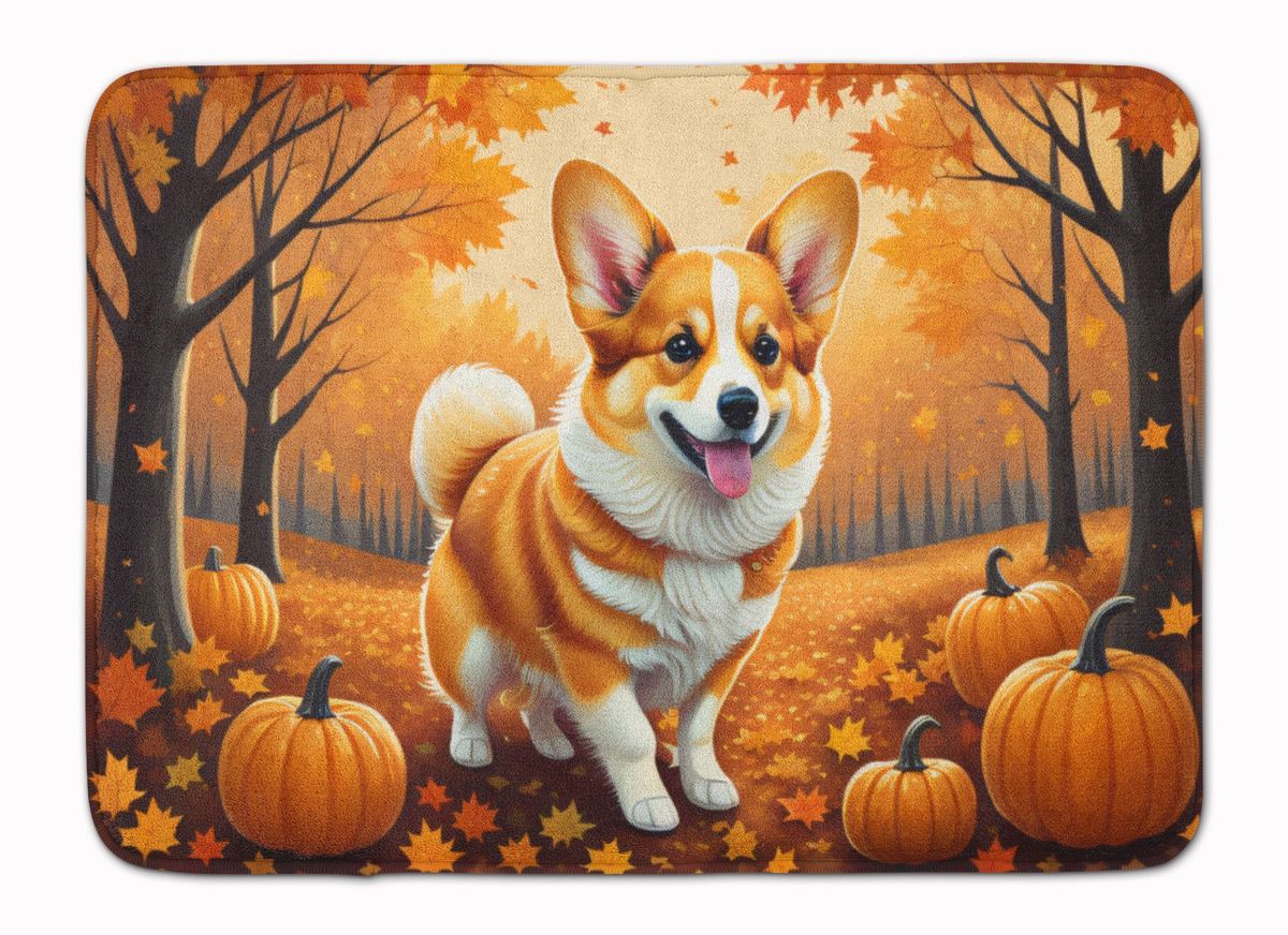 Corgi Fall Memory Foam Kitchen Mat Machine Washable Anti-Fatigue Mat Cushion Comfort Bath Mat Or Kitchen Rug_maomaolike.com