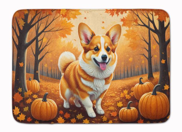Corgi Fall Memory Foam Kitchen Mat Machine Washable Anti-Fatigue Mat Cushion Comfort Bath Mat Or Kitchen Rug_maomaolike.com