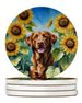 Chesapeake Bay Retriever In Sunflowers Large Sandstone Coasters Pack Of 4 Absorbent Round Coasters Decor Gifts For Men Or Women, 4 In, Multicolor_maomaolike.com