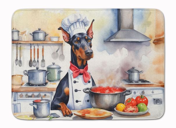 Doberman Pinscher The Chef Memory Foam Kitchen Mat Machine Washable Anti-Fatigue Mat Cushion Comfort Bath Mat Or Kitchen Rug_maomaolike.com
