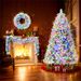 6FT Snow Flocked Christmas Tree, Pre-Lit Set With Tree & Garland & Wreath, Artificial Hinged Xmas Tree With Colorful LED Lights, 8 Lighting Modes, Pine Cones, Holiday Décor For Home_maomaolike.com