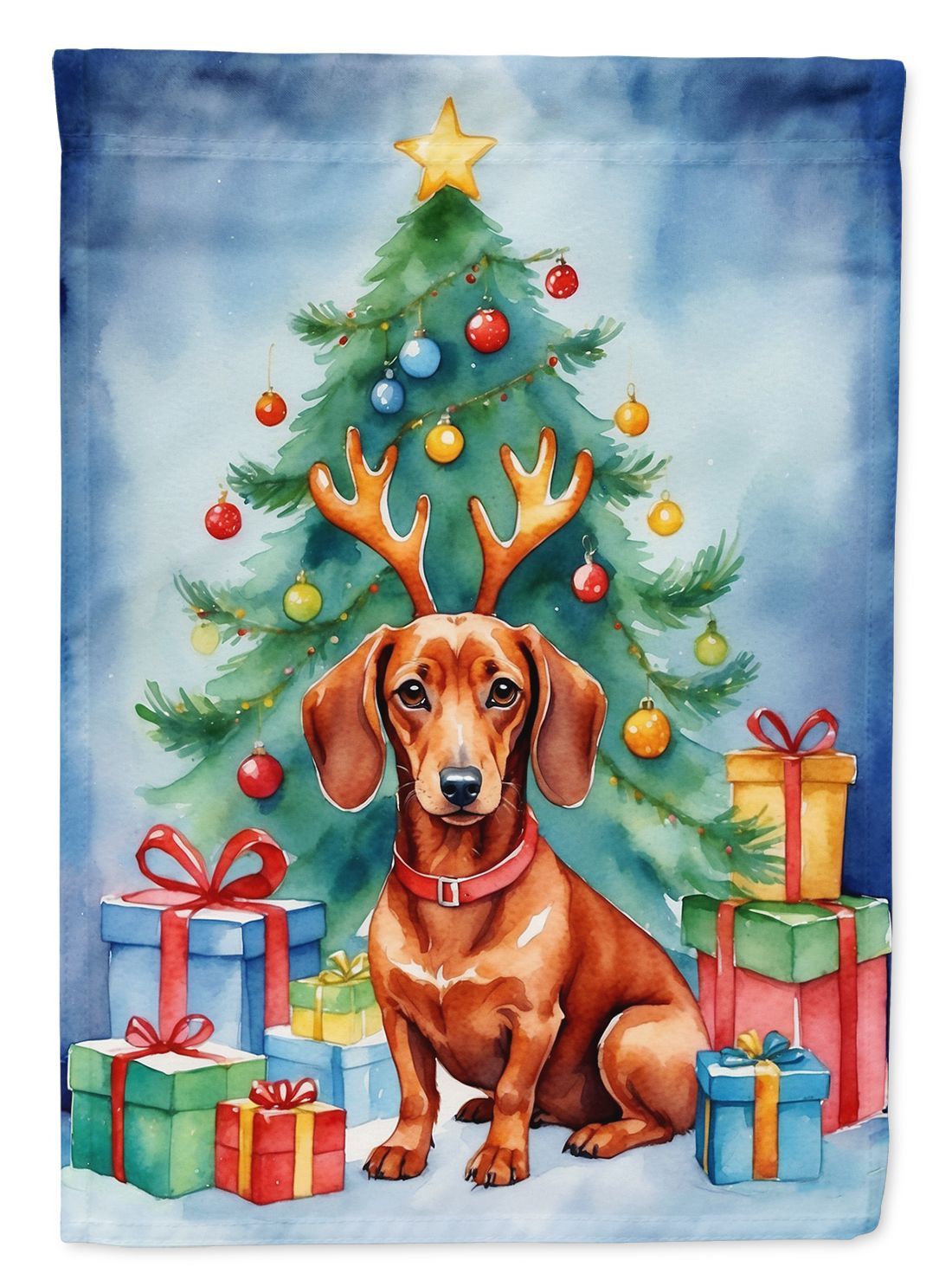 Dachshund Christmas Reindeer House Flag Large Porch Sleeve Pole Decorative Outside Yard Banner Artwork Wall Hanging, Polyester, House Size, Multicolor_maomaolike.com