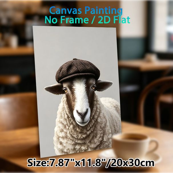 Stylish Sheep With Flat Cap Painting Poster, Realistic Gentle-looking Animal Poster, Unique Whimsical Design Ideal For Living Room, Bedroom Or_maomaolike.com