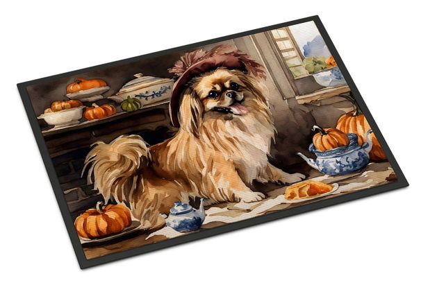 Tibetan Spaniel Fall Kitchen Pumpkins Doormat Front Door Mat Indoor Outdoor Rugs For Entryway, Non Slip Washable Low Pile, 24H X 36W_maomaolike.com