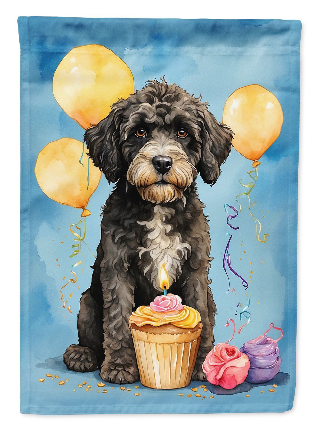 Portuguese Water Dog Happy Birthday House Flag Large Porch Sleeve Pole Decorative Outside Yard Banner Artwork Wall Hanging, Polyester, House Size, Multicolor_maomaolike.com