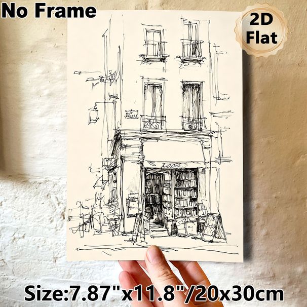 Vintage Building Sketch Painting Poster, Minimalist Hand-drawn Ink Street-side Building Poster, Artistic Sketch Design Adds Refined Charm, Ideal For_maomaolike.com