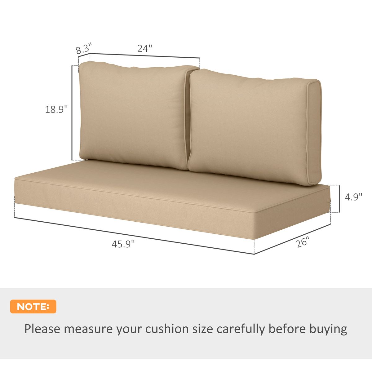 2 Seat Patio Furniture Cushions, 46x26x5 In, Thick Outdoor Loveseat Cushion Set With Removable Cover, Fade-Resistant Replacement Cushions For Outdoor Furniture, Couch, Bench, Swing, Beige_maomaolike.com