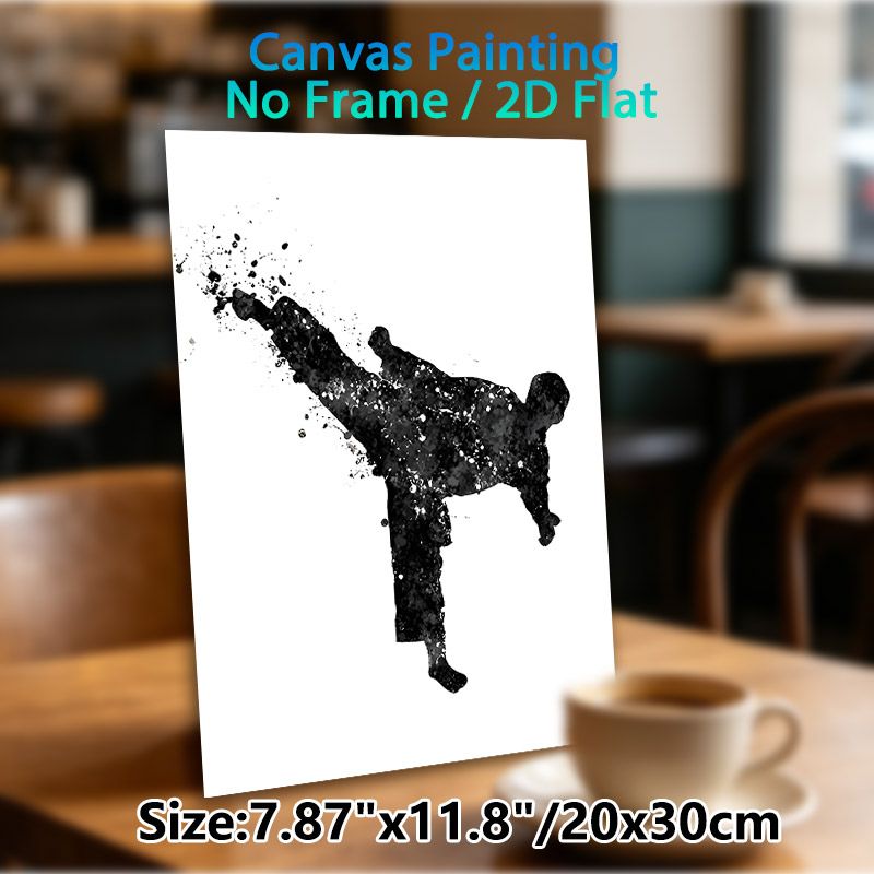 Martial Arts Kick Painting Poster, Ink-splatter Black Silhouette Poster, Dynamic Martial Arts Design, Ideal For Home Gym And Martial Arts Studio_maomaolike.com