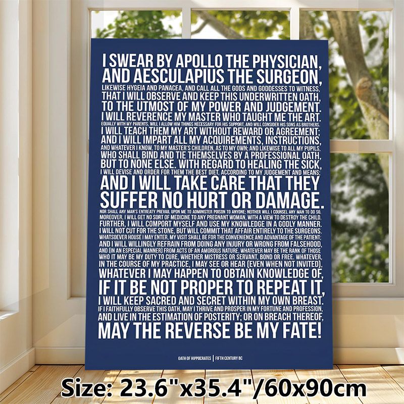 Hippocratic Oath Painting Poster, Minimalist Typographic Poster, Bold White Text On Navy Blue, Professional Ethical Statement Ideal For Clinic_maomaolike.com