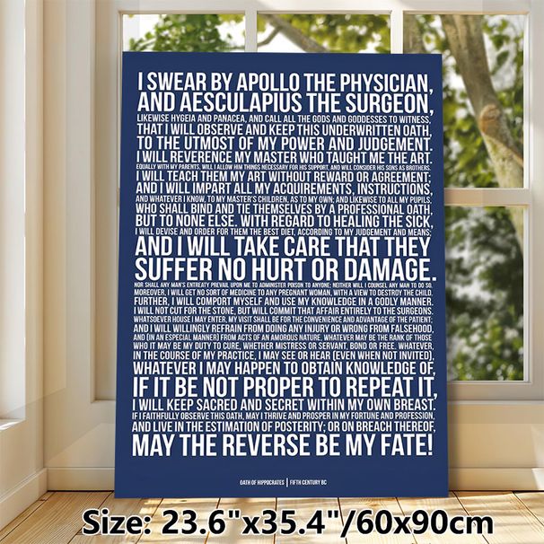 Hippocratic Oath Painting Poster, Minimalist Typographic Poster, Bold White Text On Navy Blue, Professional Ethical Statement Ideal For Clinic_maomaolike.com