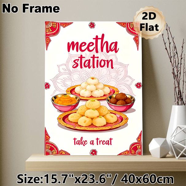 Indian Sweets Meetha Station Painting Poster, Vibrant Traditional Festive Style Poster, Colorful Assorted Indian Sweets Display, Brings Warm Festive_maomaolike.com