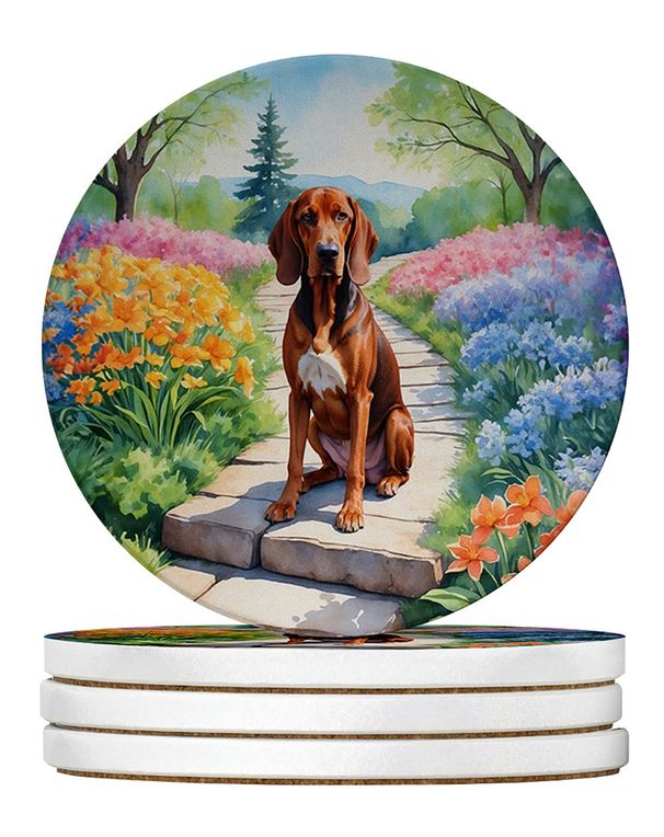 Redbone Coonhound Spring Path Large Sandstone Coasters Pack Of 4 Absorbent Round Coasters Decor Gifts For Men Or Women, 4 In, Multicolor_maomaolike.com