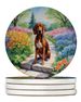 Redbone Coonhound Spring Path Large Sandstone Coasters Pack Of 4 Absorbent Round Coasters Decor Gifts For Men Or Women, 4 In, Multicolor_maomaolike.com