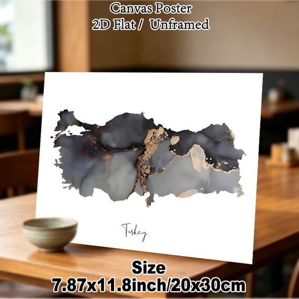 Turkey Map Painting Poster, Sophisticated Abstract Fluid Ink With Gold Accents Poster, Elegant Artistic Map Decor Ideal For Home Office, Living Room_maomaolike.com