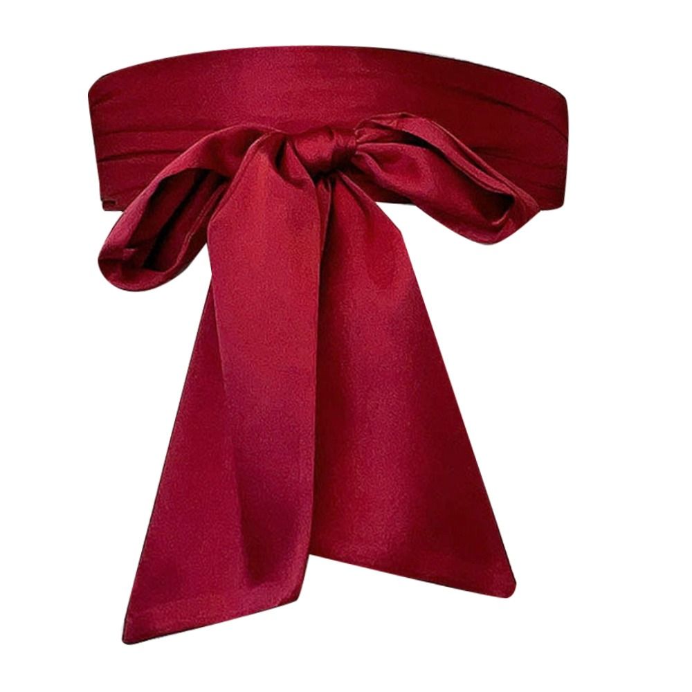 Women Dress Top Bowknot Waistband Bow Corset Satin Silk Wide Belt Fabric Ribbon Cummerbunds Lace Up Waist Strap_maomaolike.com