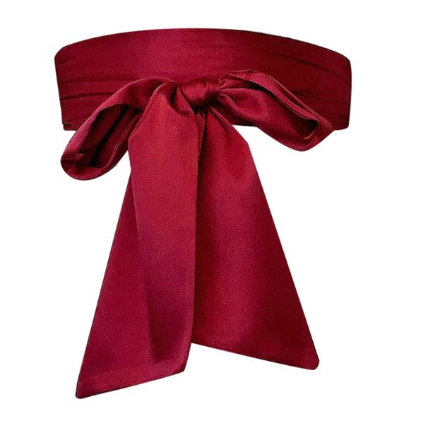 Women Dress Top Bowknot Waistband Bow Corset Satin Silk Wide Belt Fabric Ribbon Cummerbunds Lace Up Waist Strap_maomaolike.com
